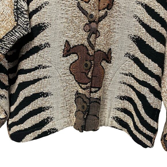 Vintage Sugar Street Weavers Safari Animal Print Button Up Sweater Jacket Medium - Picture 2 of 10